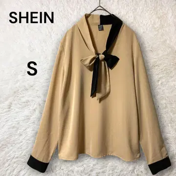 SHEIN 바이컬러 보타이 블라우스 긴팔 오렌지 베이지 S