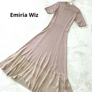 Emiria Wiz 니트 원피스 롱 시스루 레이스 얇은 소재 핑크 M