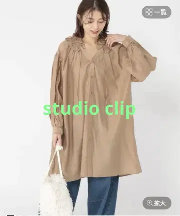 미사용 새상품 스튜디오 클립 프릴 칼라 튜닉 길이 원피스 카멜