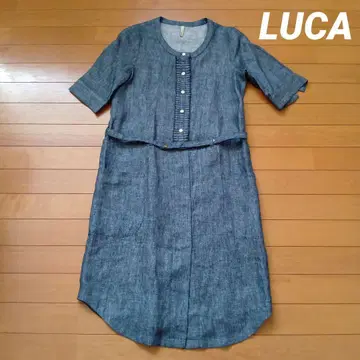 LUCA 루카 데님풍 린넨 반팔 원피스 셔츠 원피스 겉옷 종아리 기장