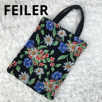 새상품급 FEILER 페이러 세로형 토트백 플라워 타월 원단 블랙