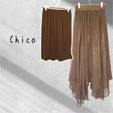 Chico 치코 쉬폰 랜덤 레이어드 플레어 스커트 브라운 브라운