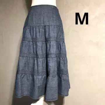LAURA ASHLEY 티어드 플레어 데님 스커트 M 상당