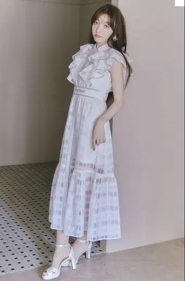 riend 배색 로고 더블 프릴 티어드 원피스