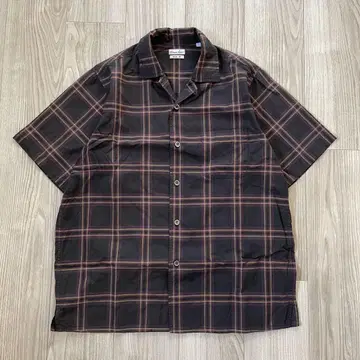 steven alan 체크 무늬 반팔 오픈 카라 셔츠 S 사이즈