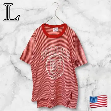 보더 프린트 티셔츠 L 마린 빈티지 USA