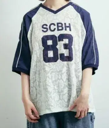 SM2 레이스 절개 래글런 슬리브 티셔츠