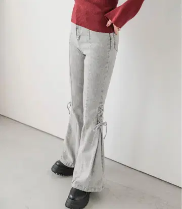 레이스업 데님 플레어 팬츠 라이트 그레이 M 사이즈