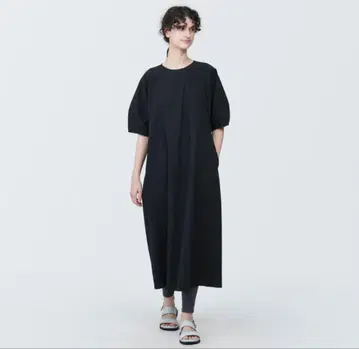 미사용 새상품 무인양품 냉감 블랙 롱 원피스 반팔 오가닉 코튼