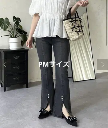 스트레치 슬릿 밑단 펄 플레어 데님 팬츠