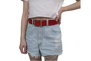 도치기 가죽 벨트 (빨간색) 니켈 배럴 도금 버클 40mm 폭 통가죽