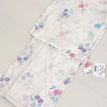 유카타 화이트 베이스 아이보리 꽃무늬 핑크 화이트