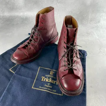 명작 Tricker's M6259 몽키 부츠 주름 가죽 버건디 빨간색