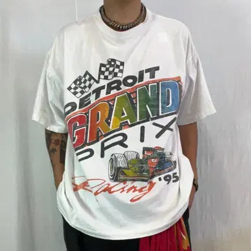 90s F1 Detroit Grand 티셔츠 반팔 화이트 T 구제 의류