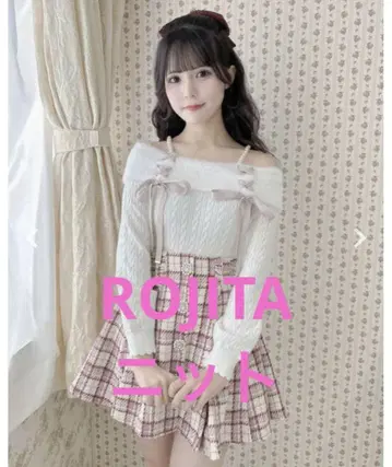 ROJITA 펄 스트랩 오프 숄더 레이스업 니트 화이트 화이트