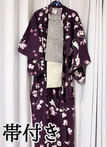 유니클로 꽃무늬 보라색 유카타 오비 세트 타케히사 유메지