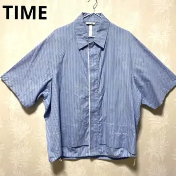 TIME 스트라이프 패턴 반팔 셔츠 한국 스카이블루