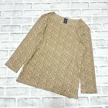 갭] 레오파드 무늬 7부 소매 티셔츠 배색 코튼 S 사이즈