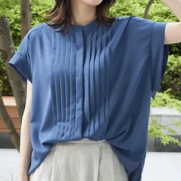반팔 블라우스 네이비 네이비 세련된 언타이틀 M 사이즈