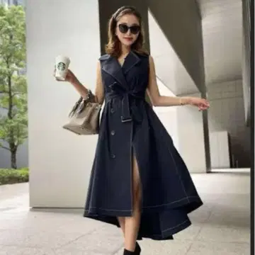 셰리에 네이비 A 라인 슬리브리스 원피스