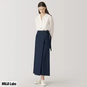 무인양품 MUJI Labo 여성 와시 혼합 데님 랩스커트 M~L