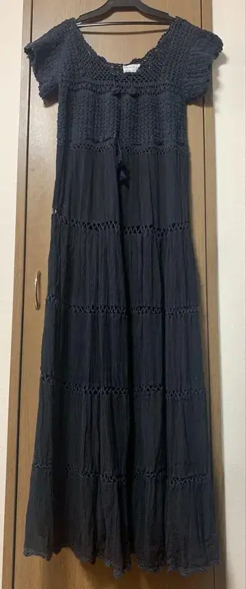 vintage 맥시 레이스 뜨개질 원피스 블랙 인도