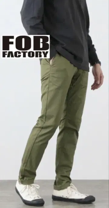 FOB FACTORY 치노 트라우저 스트레치 올리브 카키 그린