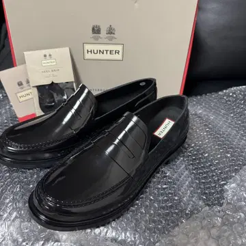 HUNTER 블랙 로퍼 헌터 우비 레인 슈즈 남성용