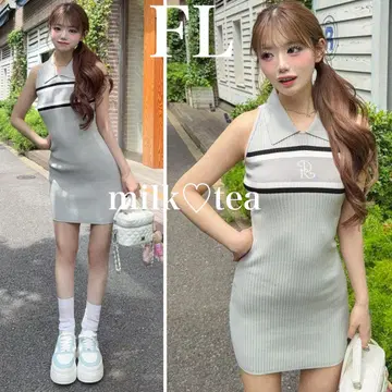 택 포함 새상품 다리치 로고 아메스리 니트 미니 원피스 FL 그레이