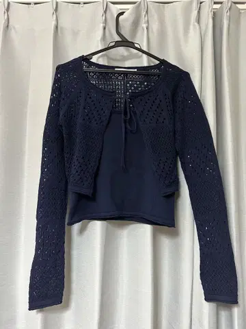 MOUSSY 네이비 레이스 뜨개질 가디건