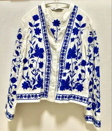 ZARA 린넨 블렌드 자수 셔츠 자켓 자수
