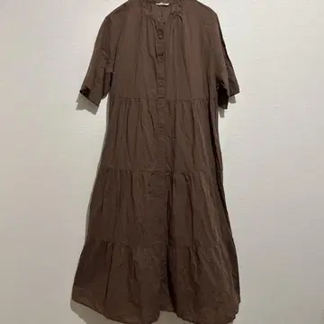 사만사 모스모스 브라운 반팔 티어드 셔츠 원피스 린넨 혼방