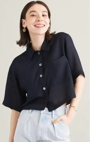 폴리에스테르 메쉬 숏 5부 소매 셔츠 워셔블 네이비