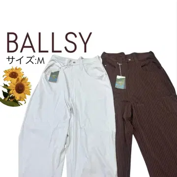 택 포함 BALLSY 브라운 스트라이프 와이드 팬츠 슬랙스 M 사이즈