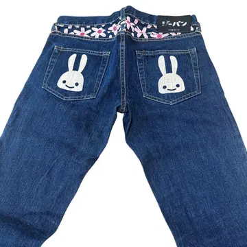 큔 데님 토끼 다크 네이비 꽃무늬 27인치