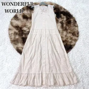 WONDERFUL WORLD 베이지 슬리브리스 롱 원피스 자수