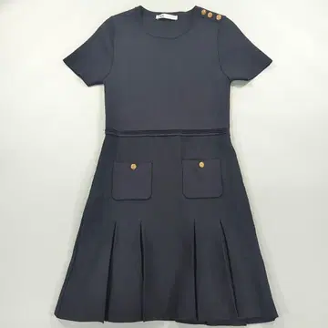ZARA 박스 플리츠 니트 미니 원피스 네이비