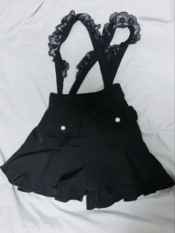 허니시나몬 레이스 사스 턱 숏 팬츠 프릴 블랙 검정