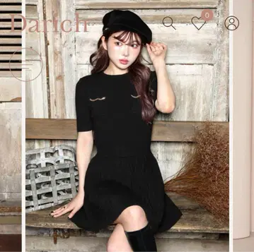 체인 플리츠 니트 미니 원피스 다리치 darich 블랙 니트