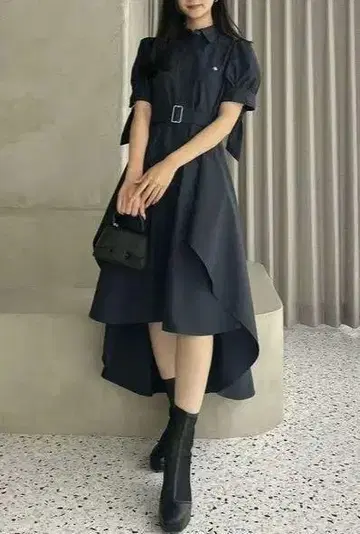 dazzlin 폴로 블랙 반팔 셔츠 원피스