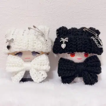 화이트 블랙 세트] 고양이 귀 니트 모자 10cm 니지파펫 봉제 의류