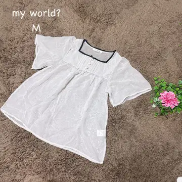 my world? M 아이보리 스퀘어 블라우스 얇은 소재 걸리시 쉬폰