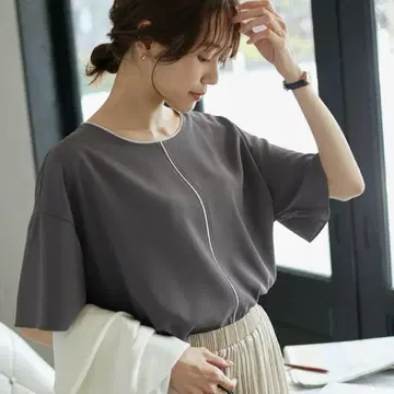 택 포함 새상품 로페피크닉 부드러운 터치 배색 티셔츠 블라우스 티셔츠