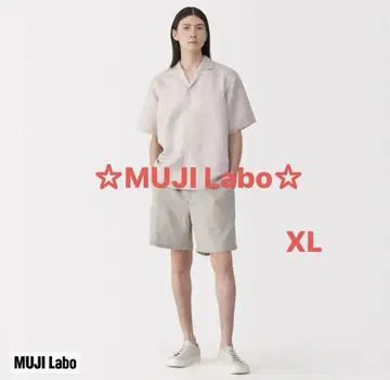 MUJI 린넨 실크 오픈 카라 반팔 셔츠 XL