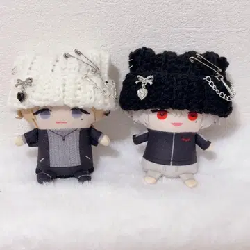 화이트 블랙 세트] 고양이 귀 니트 모자 10cm 니지파펫토 의류