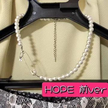 펄 목걸이 안전핀 목걸이 HOPE 택 앞 유니섹스 목걸이