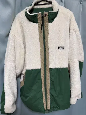 VANS 플리스 자켓 화이트 그린 리버서블