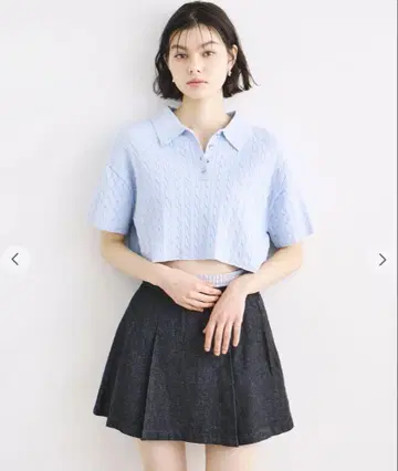 코코딜 COCODEAL 케이블 폴로 카라 니트 라이트 블루
