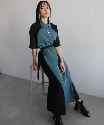 HARE 하레 사이드 바이컬러 원피스 블루 반팔 여성용 23SS
