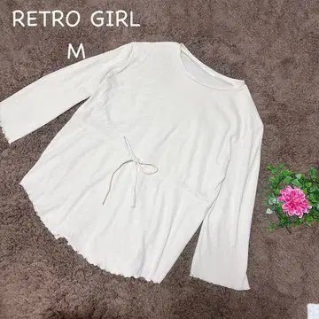RETRO GIRL/레트로 걸 M 아이보리 리브 니트 리본 포함 코튼